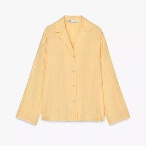 Zara Pastel Yellow 100% LINEN SHIRT, size L